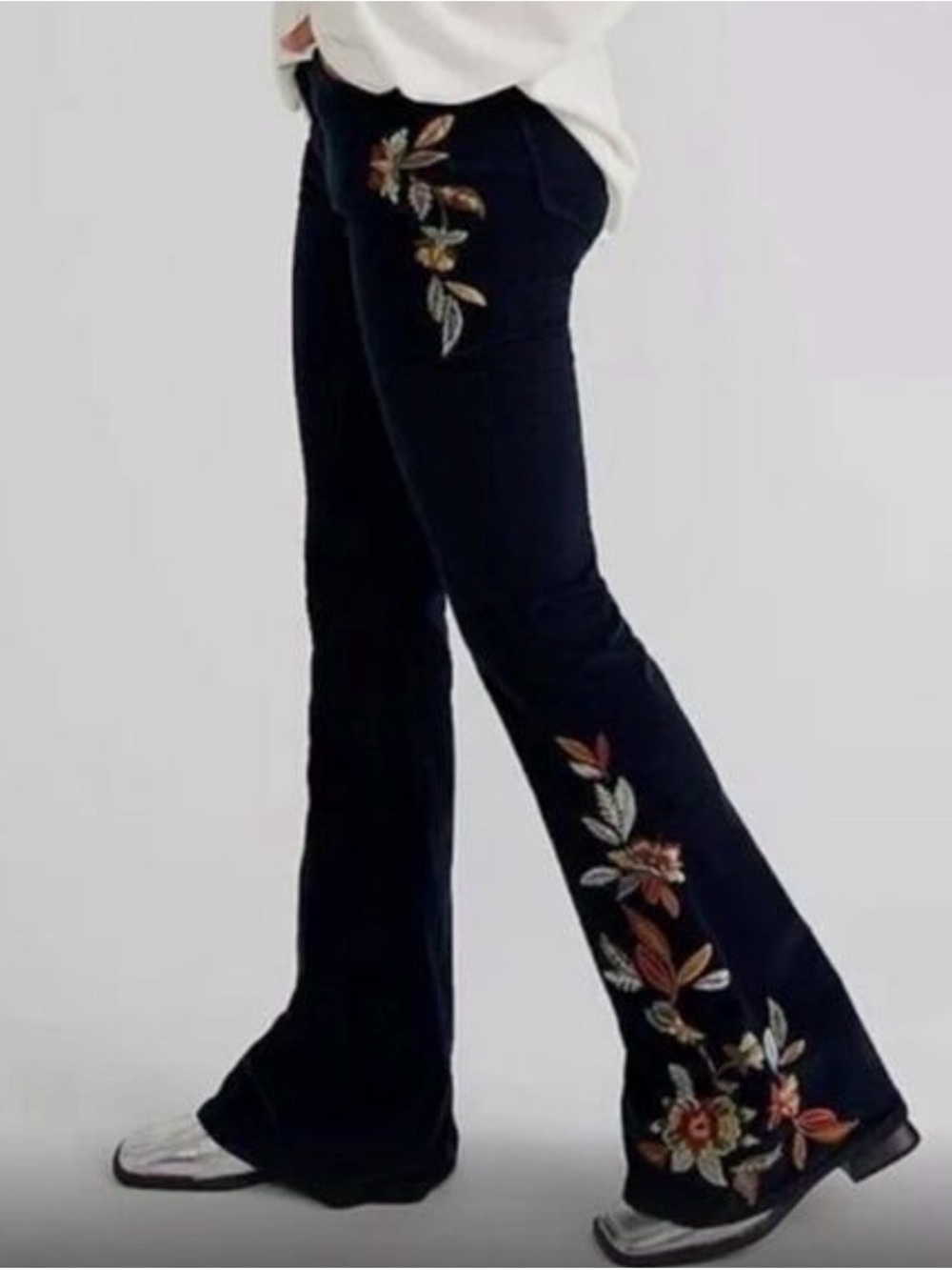 DRIFTWOOD Farrah Black Floral Embroidered Flare Pants - Picture 2 of 3